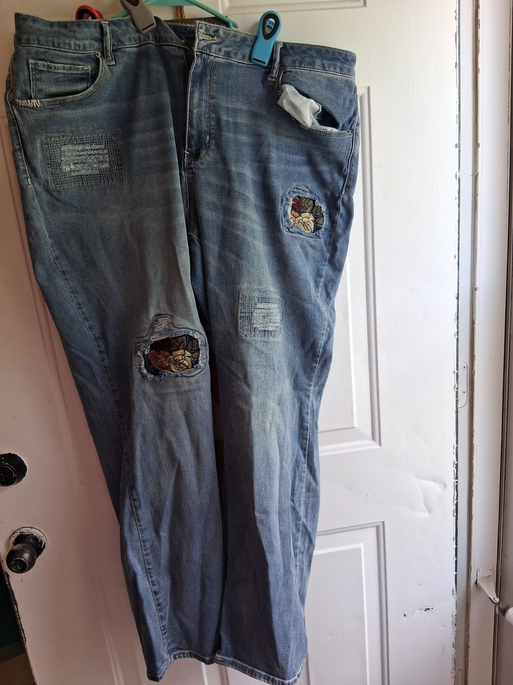 Faded Glory Light Blue Flare Jeans with Floral Patchwork Size 22